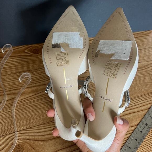 Dolce Vita Kanika White Satin Rhinestone Slip On Heeled Mules Womens 9.5 Pumps - Picture 14 of 15